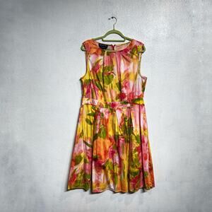 Jones New York Yellow Floral Sleeveless Midi Dress Sz 16